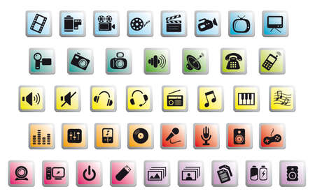 set of media communications icons on glossy colored buttonsのイラスト素材