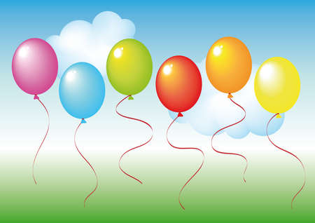 set of baloons on delicate green and blue backgroundのイラスト素材