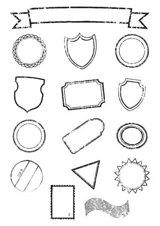 set of mixed print, seals and stampsのイラスト素材