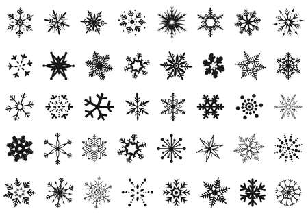 different snowflakes design set in black, isolated on white backgroundのイラスト素材