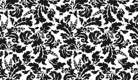 horizontal black and white vintage tapestry with flowersのイラスト素材