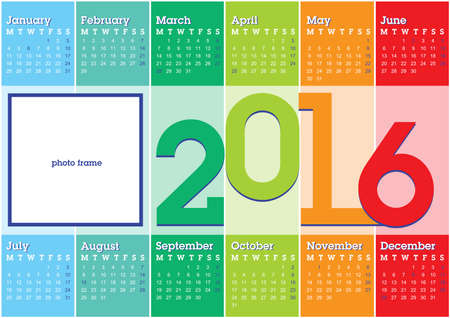 calendar 2016 with vertical coloured stripes and blank space for photoのイラスト素材