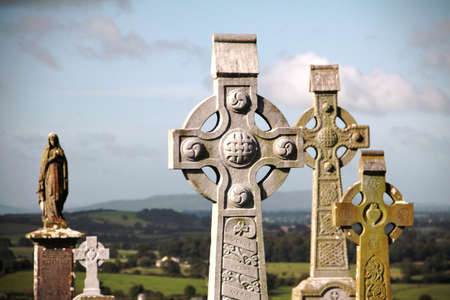 Crosses landscape at Rock of Cashel, Irelandの写真素材