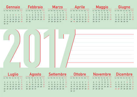 2017 horizontal calendar italian language with lines to writeのイラスト素材