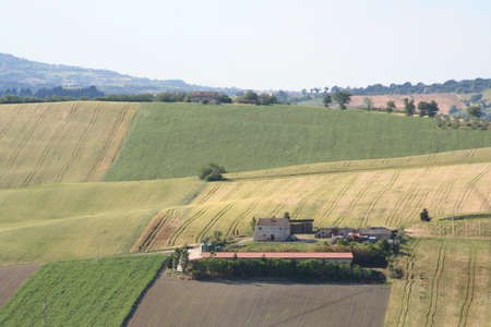 Country landscape with hills and agriculture fields, Italyの写真素材
