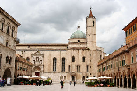 Main square with cathedral in Ascoli Piceno, Marche, Italyの写真素材