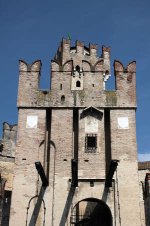 Tower wiith main entrance of Sirmione Castle, Garda Lake, Italyのeditorial素材
