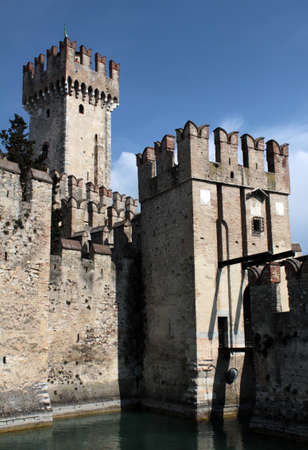 Sirmione Castle entrance with moat and bridgeのeditorial素材