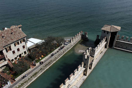 external walls and courtyard of Sirmione Castle on Garda lake, Italyのeditorial素材