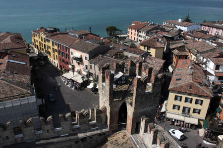 view of Sirmione downtown from tower's castle. Garda lake, northern Italyのeditorial素材