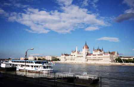 Hungarian gothic style parliament on river Danube in Budapest, Hungaryのeditorial素材