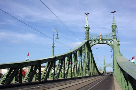 The Chains Bridge in Budapest, crossing river Danube, joining Buda Hill to the city of Pest. Hungaryの写真素材