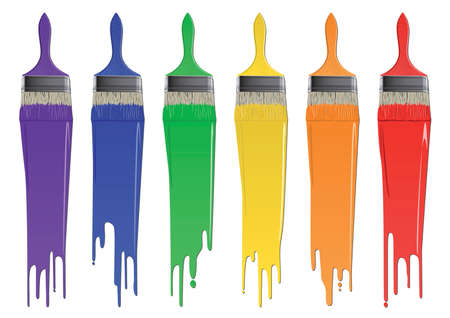 set of six brushes with paint line in rainbow coloursのイラスト素材