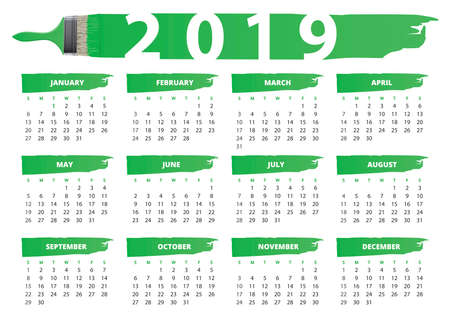 basic style brushes calendar 2019 english languageのイラスト素材