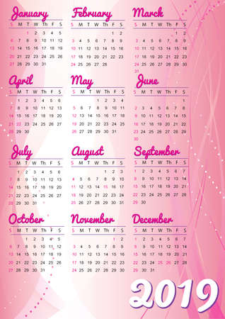 2019 calendar english language with abstract backgroundのイラスト素材