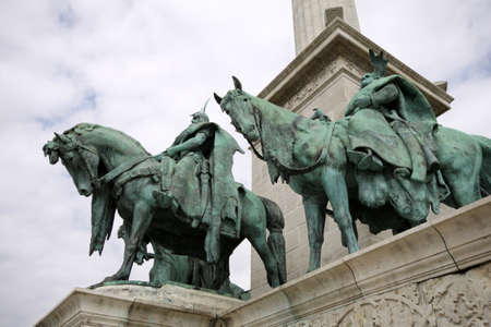 Equestrian monument in Heroes square of Budapest, Hungaryのeditorial素材