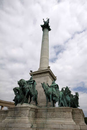 Equestrian monument in Heroes square of Budapest, Hungaryのeditorial素材