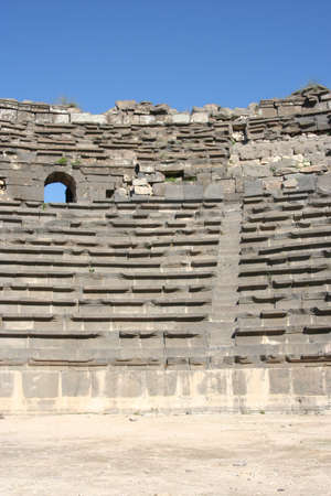 Theatre ruins of ancient roman city of Umm Quais, Jordan, Middle eastの写真素材