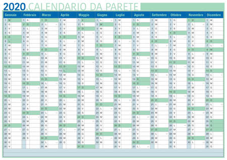 business and commercial wall calendar 2020, italian language, with copy space and number of weeksのイラスト素材