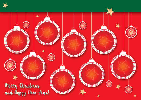 hanging christmas decoration greetings card, with copyspace and circular frames for photosのイラスト素材