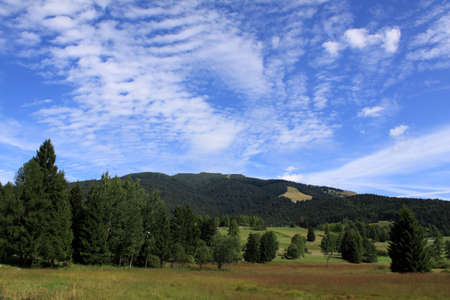 Green and blue natural landscape of Folgaria upland, Trentino, Italyの写真素材