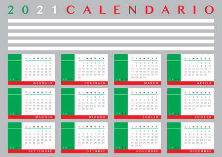 2021 new calendar with Italian flag colors, festivity and laguage. Hope it will be a better year.のイラスト素材