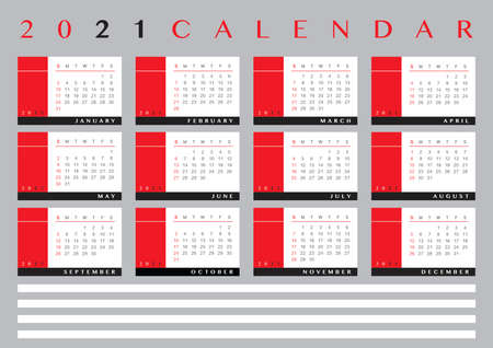 2021 calendar with blank lines for text, english language. Hoping it will be a better yearのイラスト素材