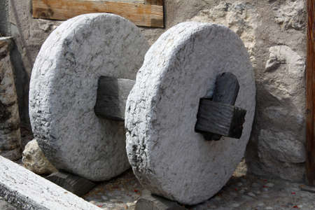 Stonewheel detail from a millstone in Guardia paintec town near Folgaria, Trentino Alto Adige, Italyの写真素材