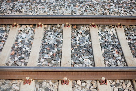 Isolated rusty train tracks in the city, viewed from aboveの写真素材