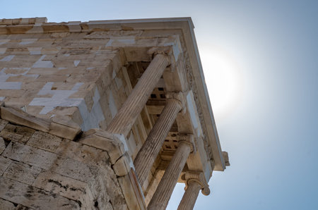 Temple of Athena Nike on the Acropolis of Athens against the light, Greece