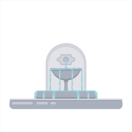 Flat vector illustration of fountain with water flowing from the wall and falling into the bowl. Element for city, town illustration. Isolated on white backgroundのイラスト素材