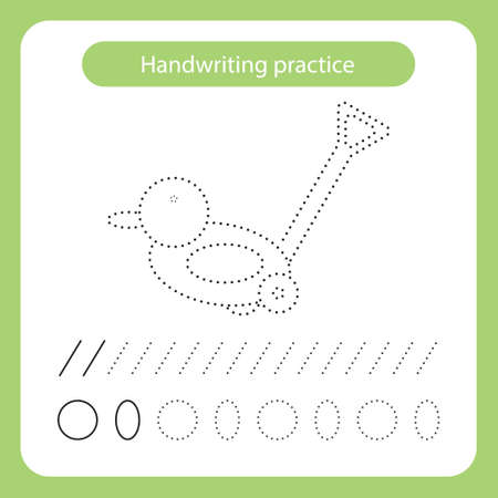 Duck. Kids toys theme. Handwriting practice sheet. Vector illustrationのイラスト素材