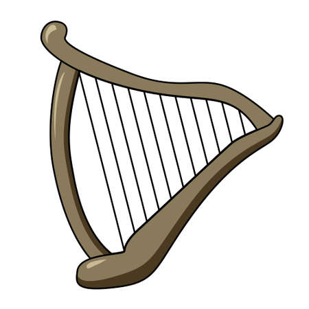 Celtic triangular harp. Folk musical instrument. Vector cartoon illustration. Isolated on white backgroundのイラスト素材