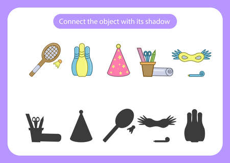 Worksheet connect the toy with its shadow. Educational game for children. Trains attention and concentration. Vector illustrationのイラスト素材