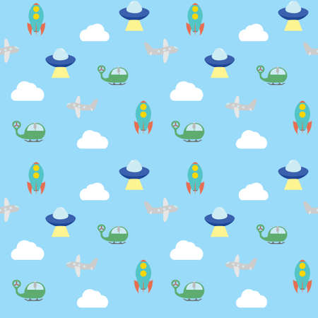 Baby boy and girl seamless pattern with toy transport. Vector illustration.のイラスト素材