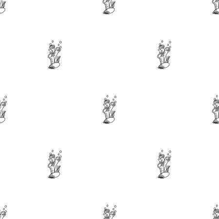 Hand drawn vector seamless pattern with tropical corals. Thin line design. Isolated on white background.のイラスト素材