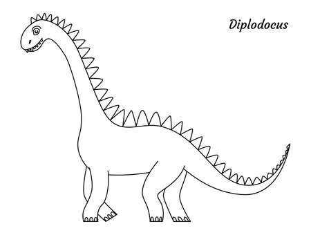 Coloring page outline Diplodocus dinosaur. Vector illustration isolated on white backgroundのイラスト素材