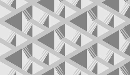 Seamless pattern with stairs making an optical illusion. Geometry texture repeat background. Vector monochrome petternのイラスト素材
