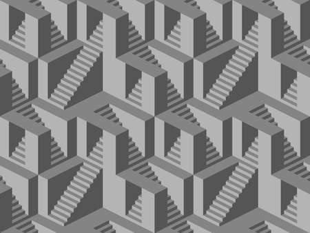 Seamless pattern with stairs making an optical illusion. Geometry texture repeat background.のイラスト素材