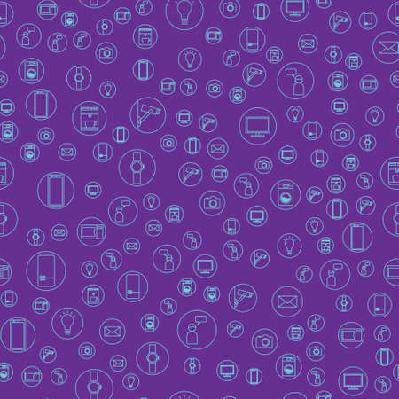Internet of things background with various icons of smart objects. Cloud Computing Technology. Vector Seamless pattern.のイラスト素材