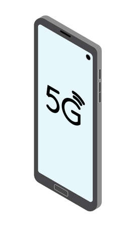 5G isometric smartphone with high speed internet. Vector illustration isolated on white backgroundのイラスト素材
