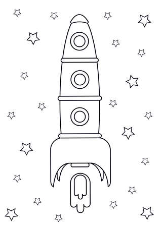 Coloring page outline of a rocket flying through the stars. Vector illustration. Coloring book for kids preschool activities.のイラスト素材