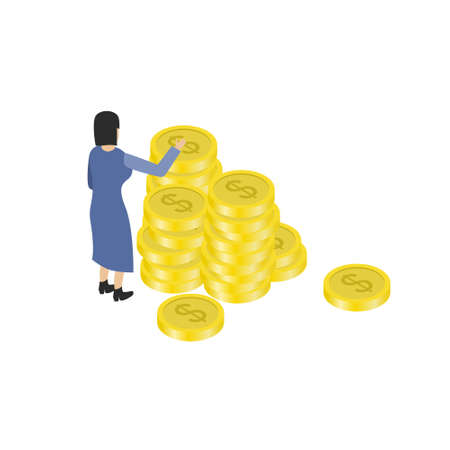 Woman counts money. Isometric illustration isolated on white background.のイラスト素材