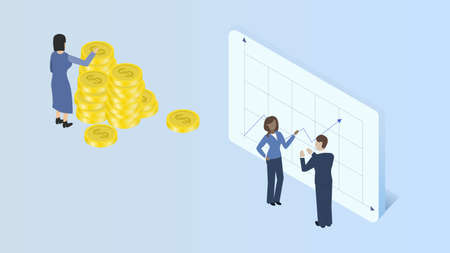 Business analysis, budgeting, accumulation of funds concept. Isometry vector illustrationのイラスト素材