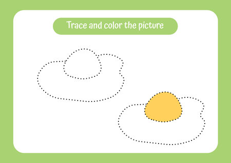 Egg. Trace and color the picture. Educational game for children. Handwriting and drawing practice. Food theme activity for toddlers, kids. Vector illustration.のイラスト素材