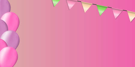 Pink festive background with baloons and flags. Vector illustration.のイラスト素材