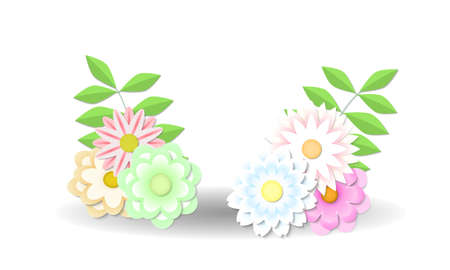 Papercut flowers and leaves for spring floral decoration. Vector illustration.のイラスト素材