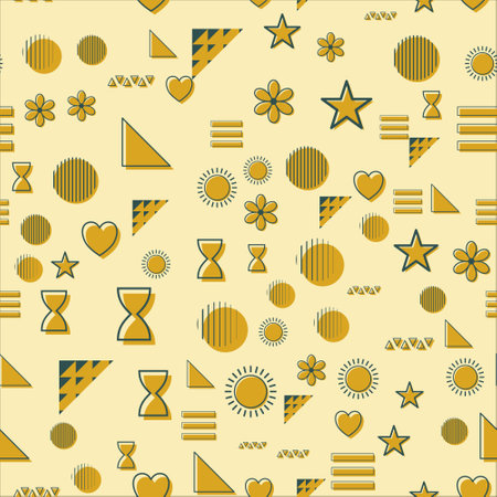 Vector abstact yellow seamless pattern with geometric icons.のイラスト素材