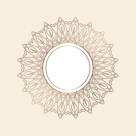 Golden round abstract frame. Mandala lace style. Vector illustration.のイラスト素材