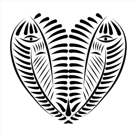 Stylized black and white heart with ornament. Vector illustration isolated on white background.のイラスト素材